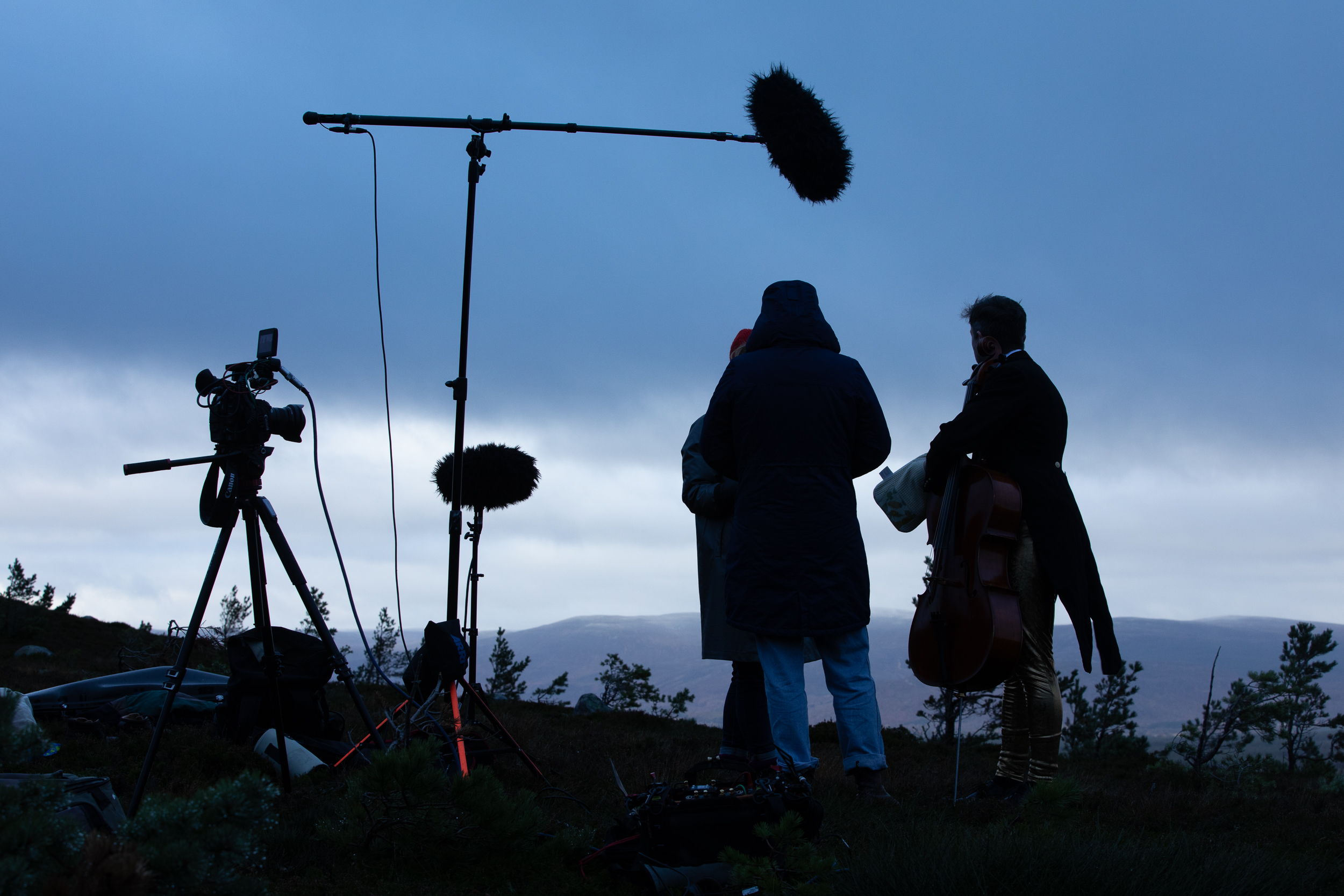 Early morning film set in sihoutte against clouds